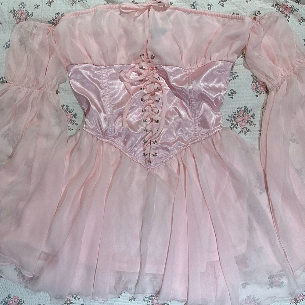 Dolls kill fairy satin pink bell sleeve mini dress L